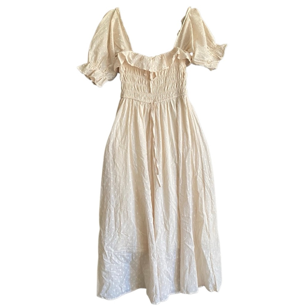 R. Vivimos 100% Cotton Empire Waist Cream Swiss Dot Midi Dress. Size Medium - Picture 3 of 11